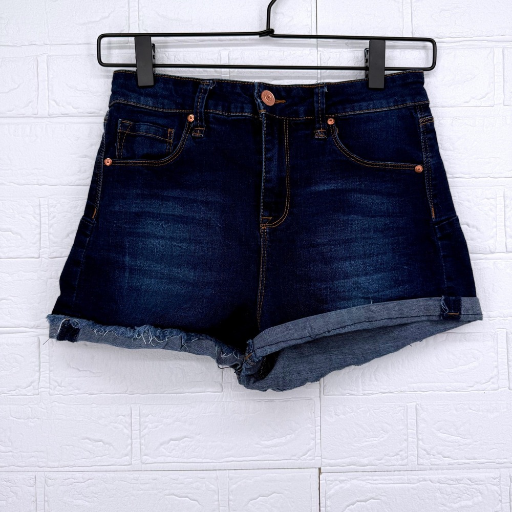 No Boundaries Denim Shorts Womens 9 Dark Wash High Rise Cuffed NJ29B557
